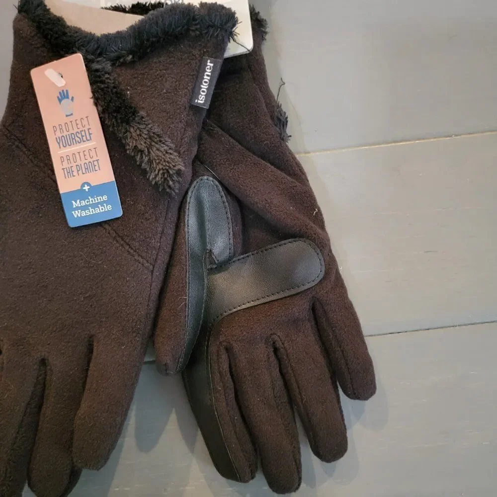 Isotoner Women Lined Recycled Stretch Fleece Water Repellant Gloves One …